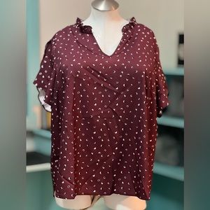 NWOT SHEIN Plus Allover Print Petal Sleeve Popover Blouse, 2X